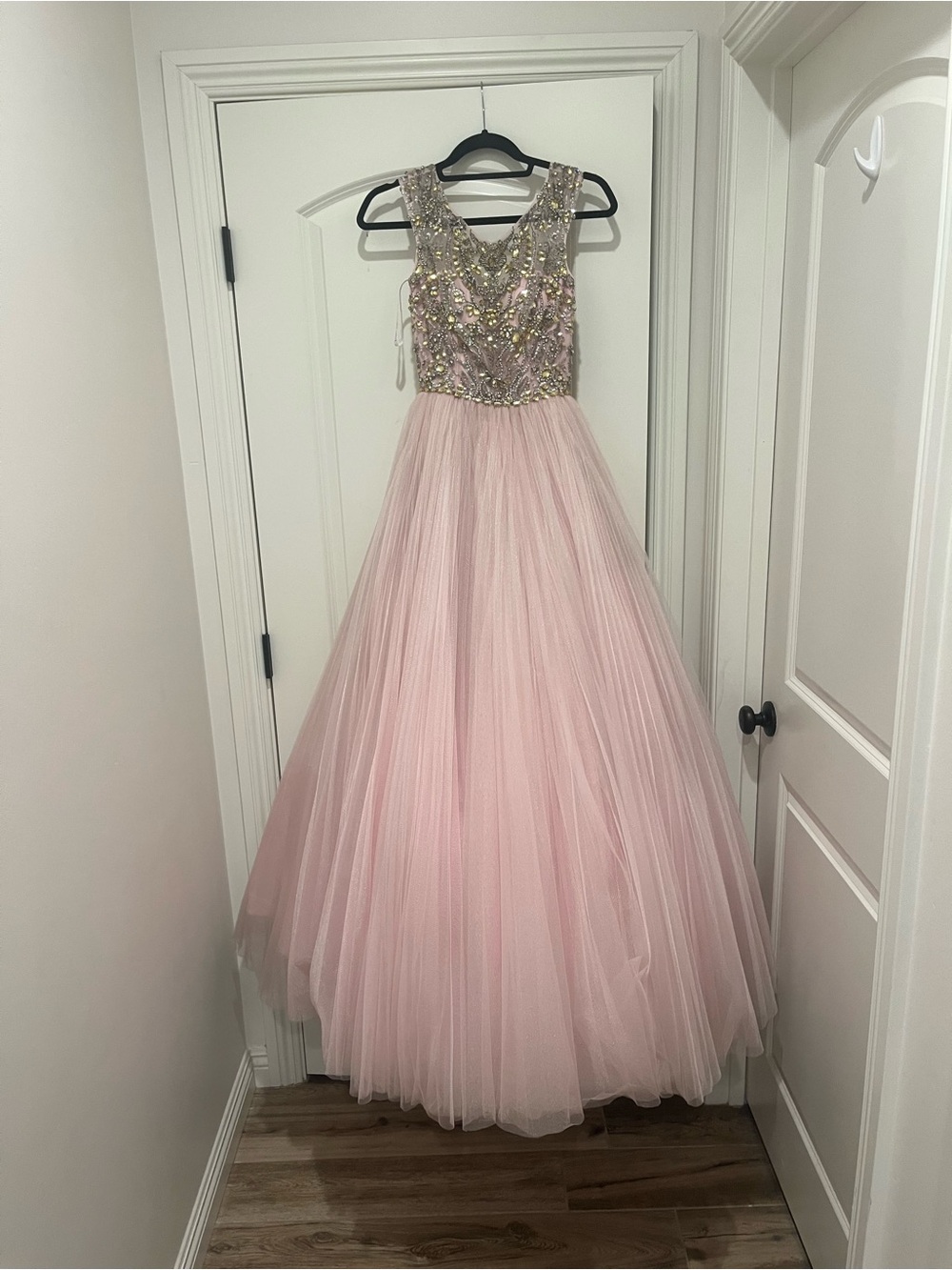 Vintage Sherri Hill Pink Tulle Ball Gown with Beaded Bodice